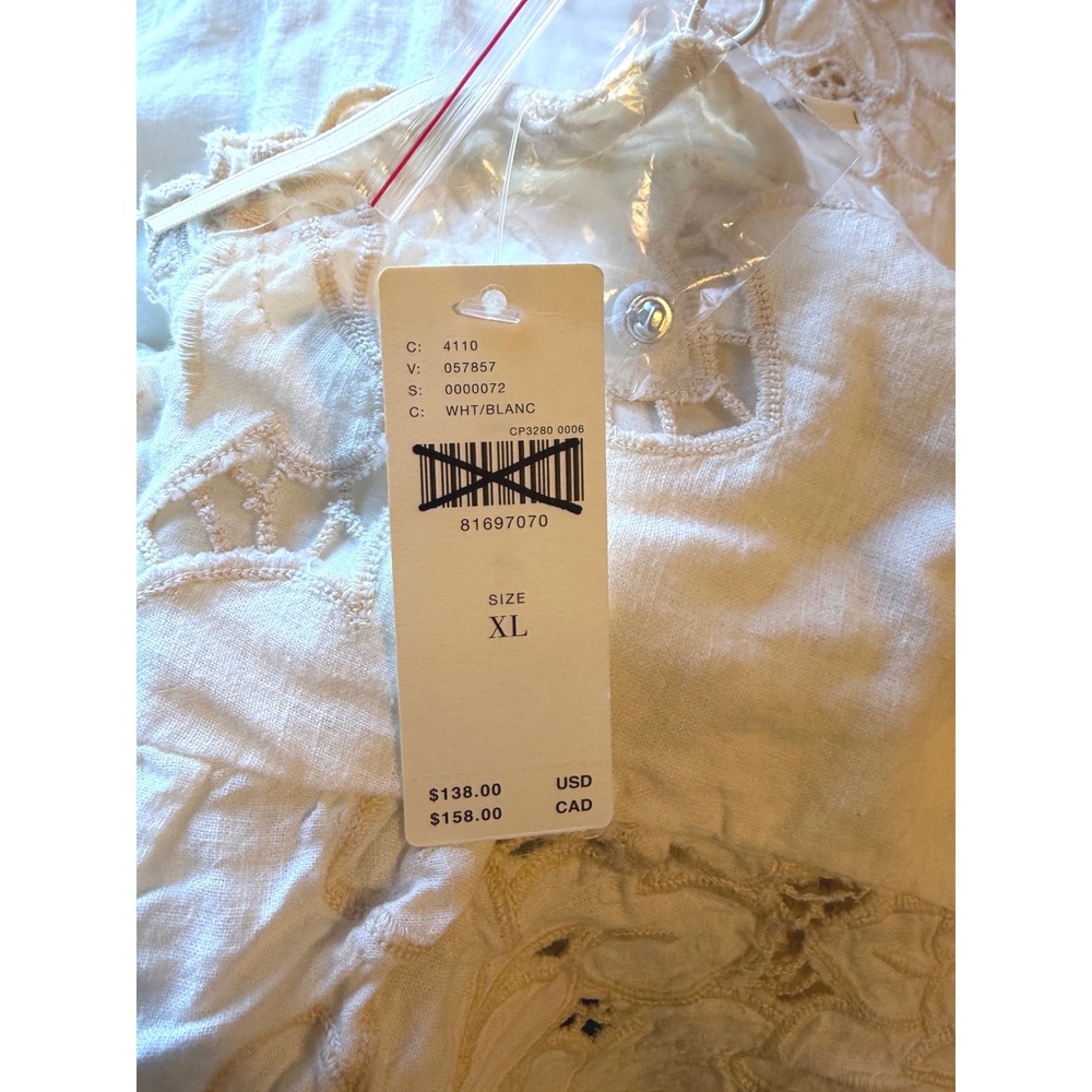 Anthropologie Lainie Blouse White Lace Cutwork Flutter‎ Sleeve Linen Top XL NWT - Picture 7 of 16